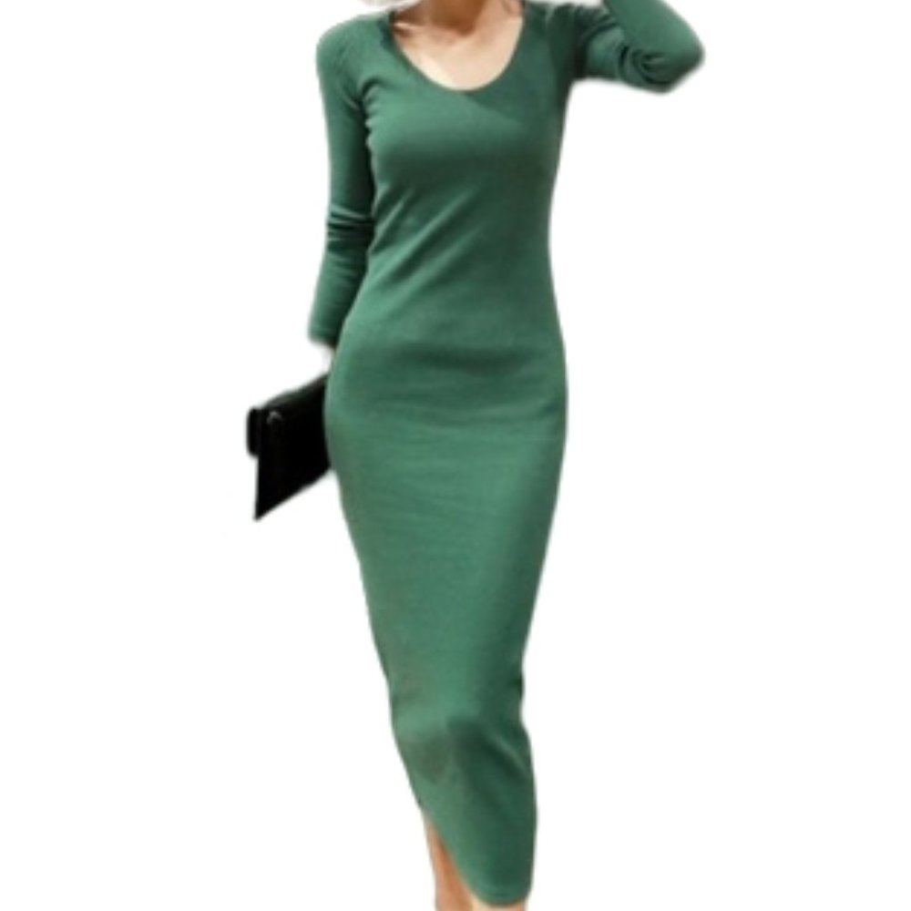 Christmas Rib Bodycon Long Warm Dress Green🤩🤩🤩🤩🤩